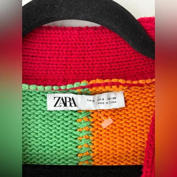 Zara Colorblock Cropped Cardigan Sweater Cottagecore Sun Moon Floral - Picture 3 of 11